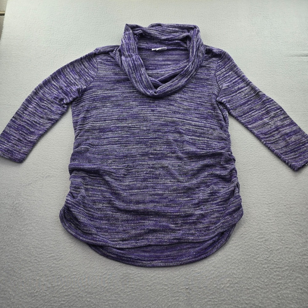 Fashion Bug Top Womens Large Purple Space Dye Knitted Cowl Neck Side Ruched